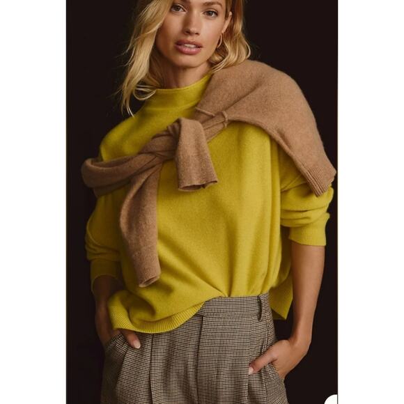 Pilcro Anthropologie Alani Cashmere Sweater Small Chartreuse Yellow - Picture 1 of 7